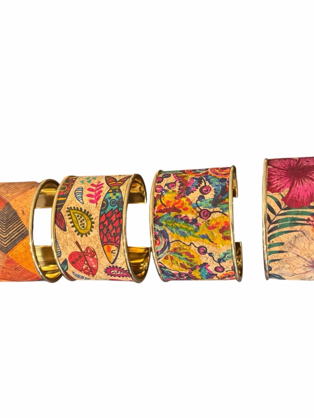 Floral & Tropical Patterned Gold-Tone Cuff Bracelet - Pink/Orange - Picture 3 of 10